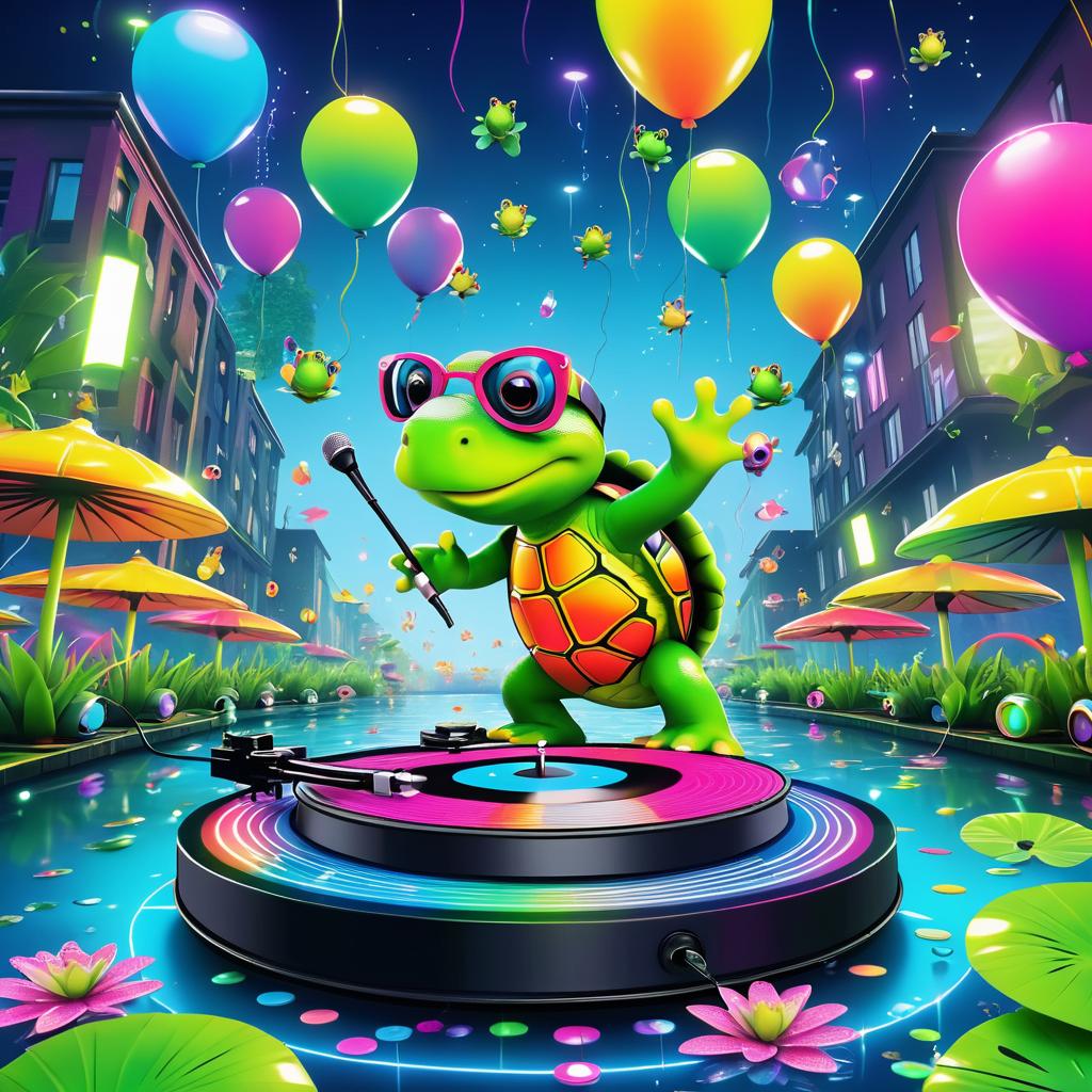 Turtle DJ Spins Records at Pond Party