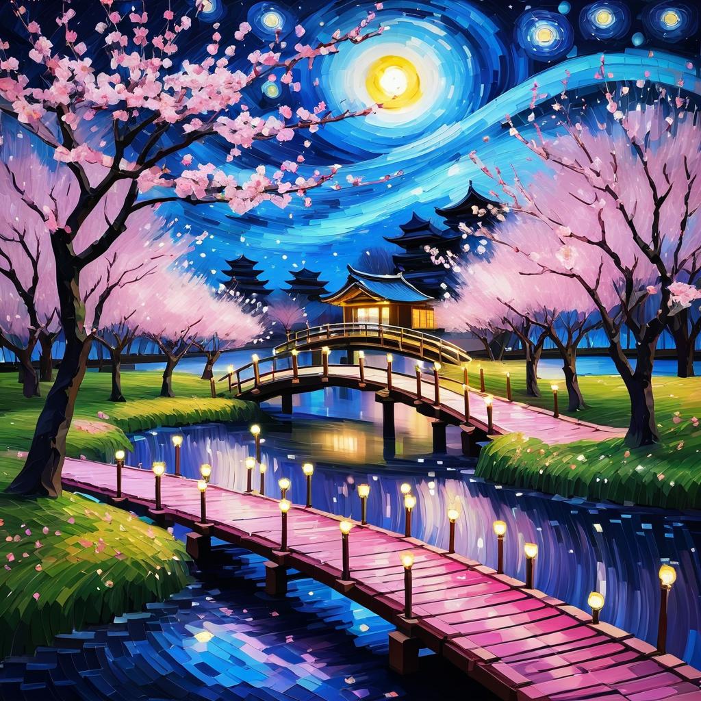 Starry Night Over Cherry Blossom Grove