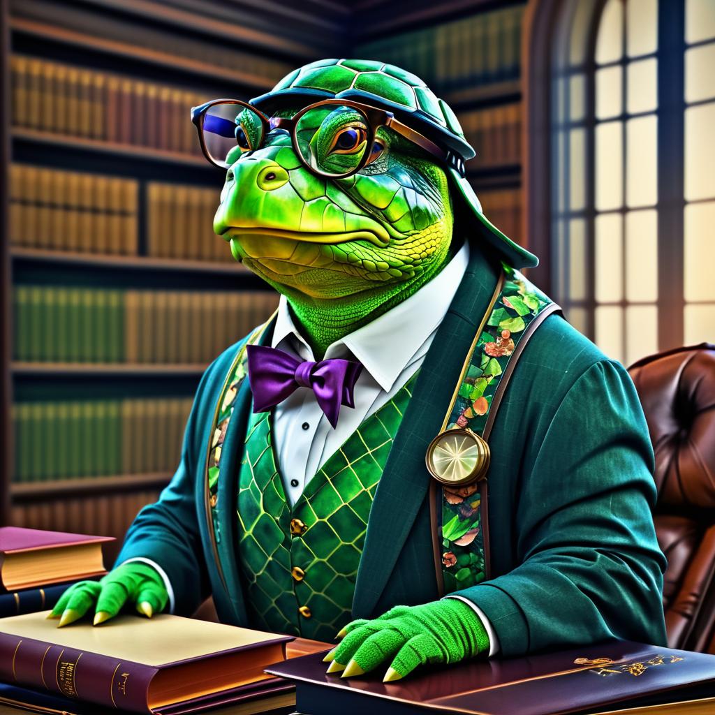 Elegant Librarian Turtle in Digital Art