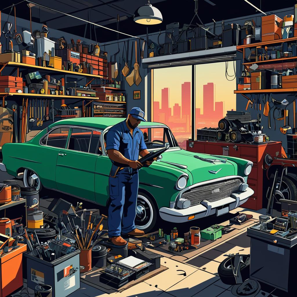 Resourceful Mechanic in Cluttered Auto Shop