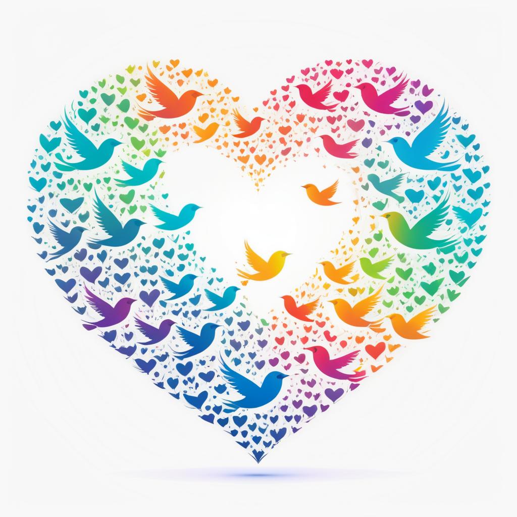 Whimsical Heart with Flying Birds Illustration