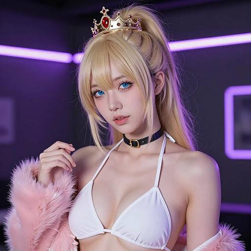 Neon Portrait of Blonde Woman with Crown