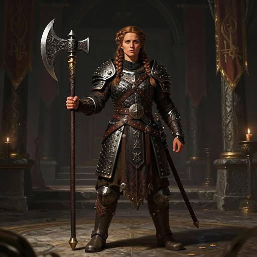 Sturdy Dwarf Shieldmaiden in Battle Gear