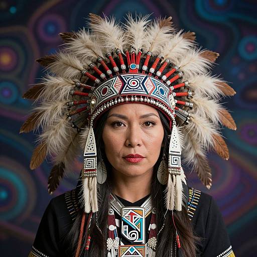 Native American Woman with Geometric Headdress
