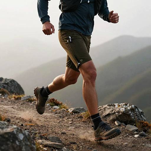 Trail Runner in Radlerhosen Mid-Stride