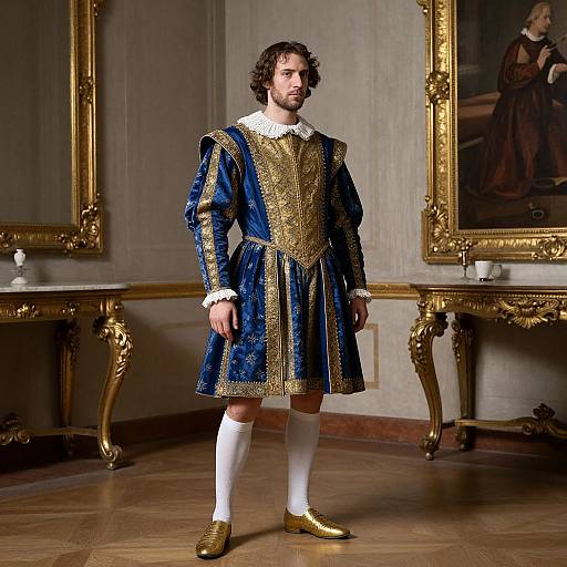 Italian Renaissance Man in Blue-Gold Costume