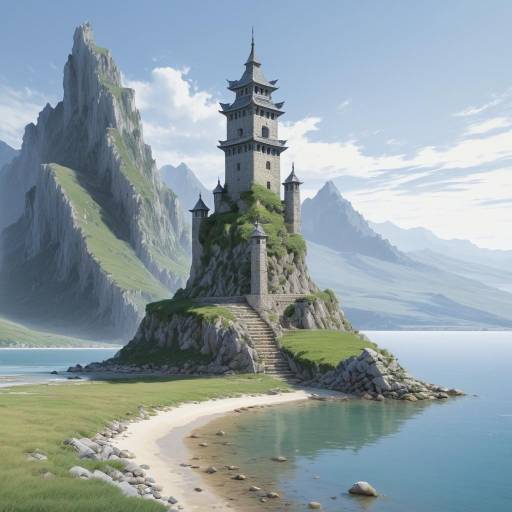 Lonely Stone Tower by the Shore