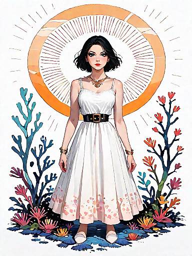 Boho Chic Woman in Off-White Sundress