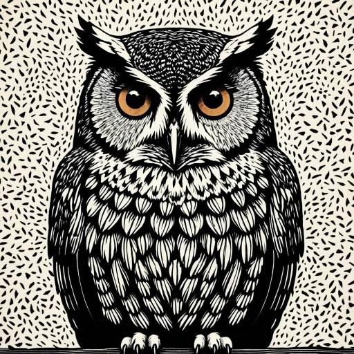 Stylized Black and White Owl Illustration