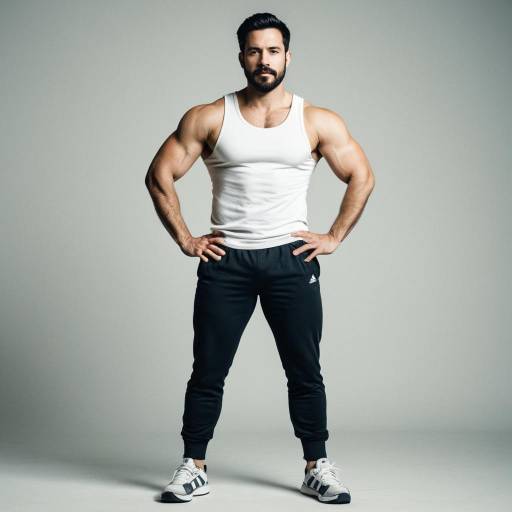 Muscular Man in White Tank Top and Black Joggers