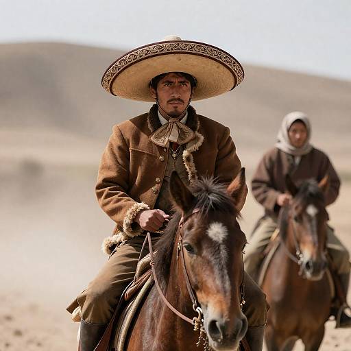 Intense Horseman in Sombrero on Dusty Hill