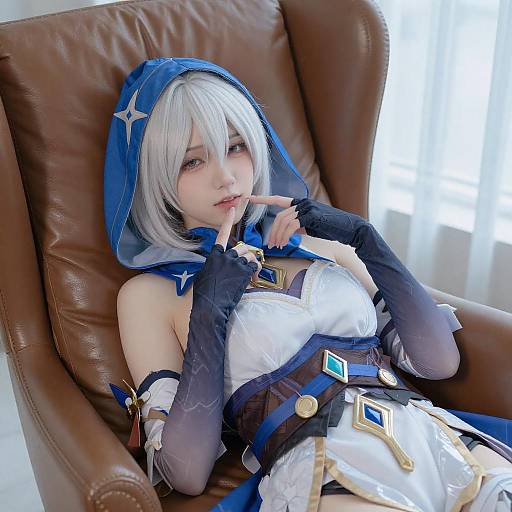 Cosplay Woman on Leather Chair