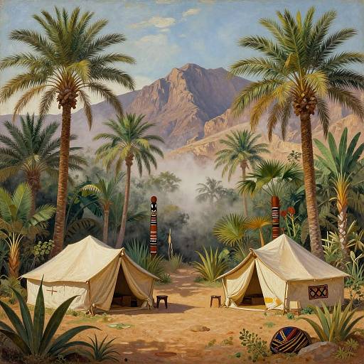 Peaceful Desert Oasis in Folkloric Style