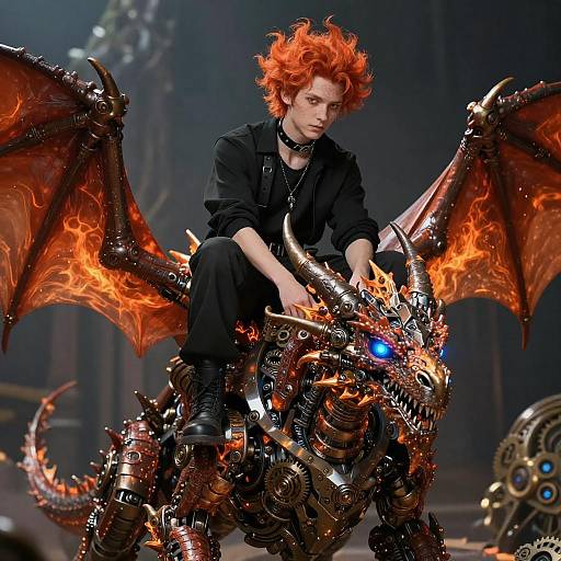 Fiery Dragon Rider in Mechanical Fantasy