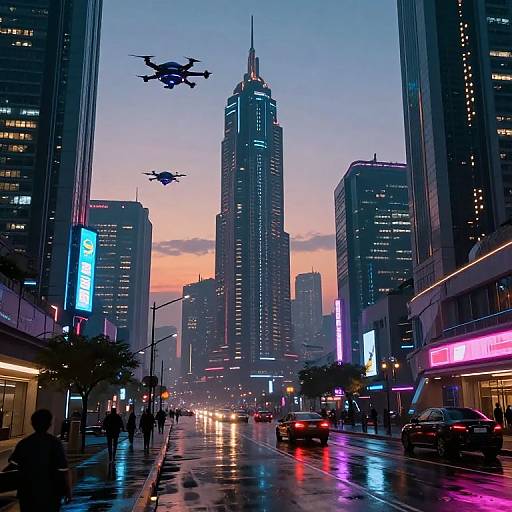 Futuristic Cyberpunk Cityscape at Dusk