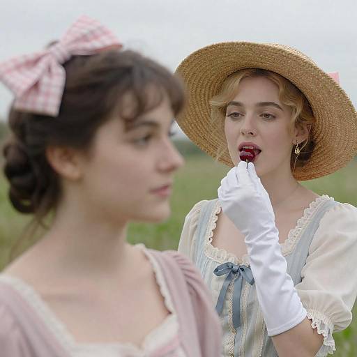 Victorian Style Women with Cherry Outdoors