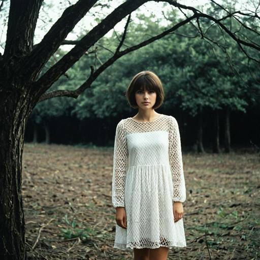 Young Woman in White Net Dress Outdoors