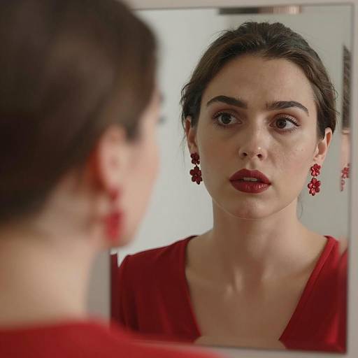 Woman with Red Lipstick Reflected in Mirror