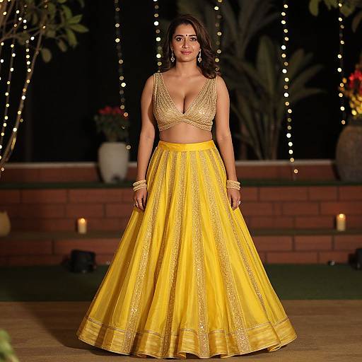 Elegant Indian Woman in Golden Lehenga