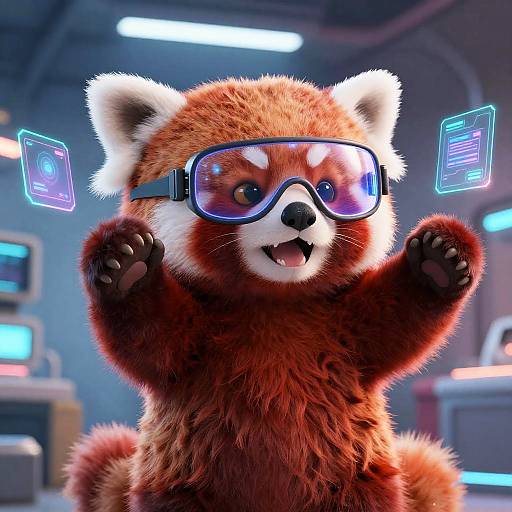 Playful Red Panda in Futuristic Lab