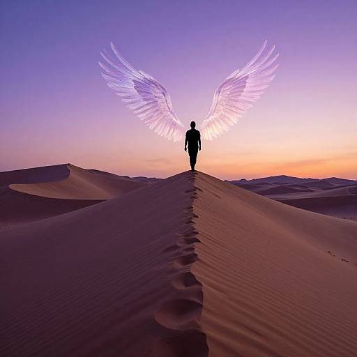 Surreal Desert Twilight with Winged Traveler