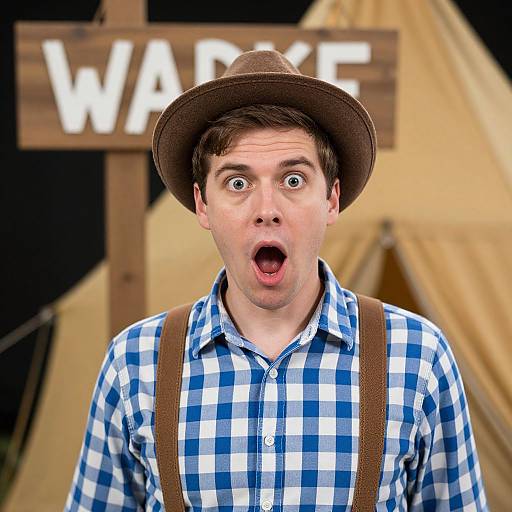 Surprised Man with Rustic Background