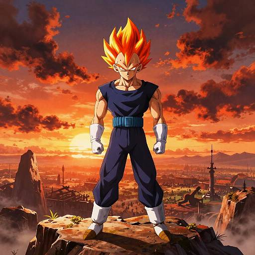Vegeta with Fiery Orange Hair Sunset