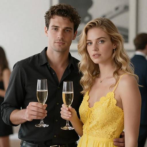 Serious Couple Toast in Yellow Lace