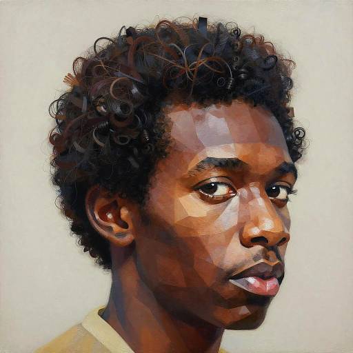 Digital portrait of a young Black man with curly hair, dark brown skin, and expressive eyes, set against a plain white background.