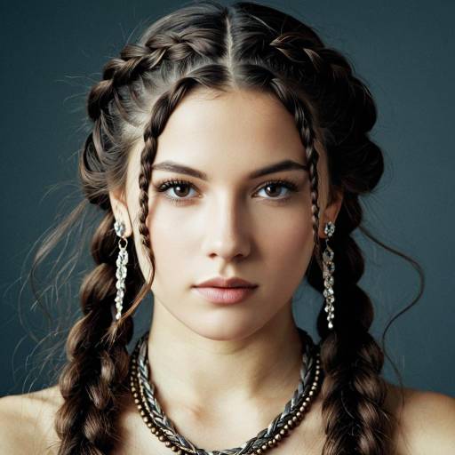 Portrait of Woman with Braided Hairstyle and Jewelry