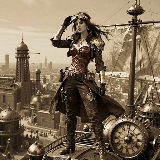 Steampunk Adventurer on Clockwork Airship