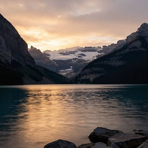 Sunset Over Lake Louise with Snow-Capped Mountains