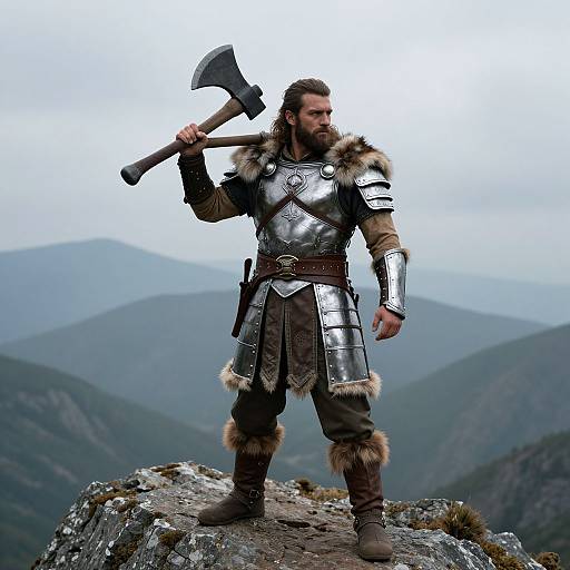 Muscular Warrior on Mountain Peak