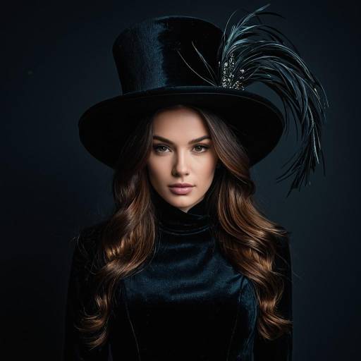 Elegant Woman in Black Velvet with Ornate Hat