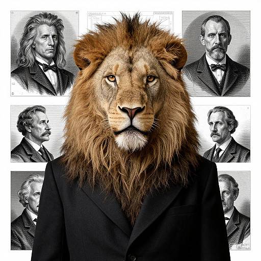 Hyperrealistic Lion-Headed Hangman Collage
