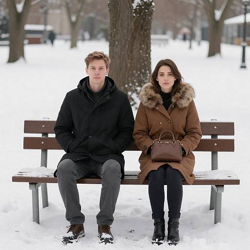 Couple on a Snowy Park Bench