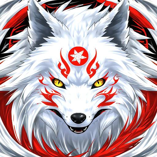 Illustration of Amaterasu (ookami), ookami (game) in the style of Hyurasan
