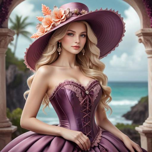 Elegant Young Woman in Coral and Plum