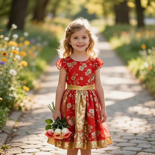 Young Girl in Blooming Wildflower Path