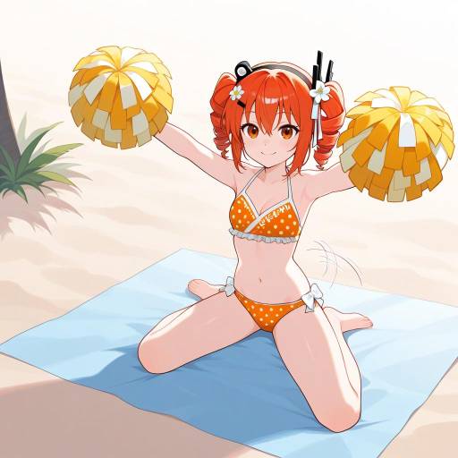 Cheerful Beach Girl in Polka Dot Bikini