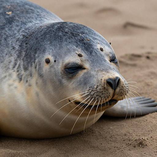 Close-Up of a Smug Seal on Sand