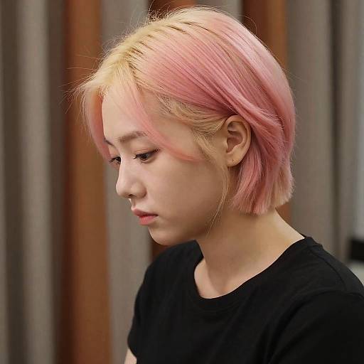 Pensive Young Woman with Two-Toned Hair