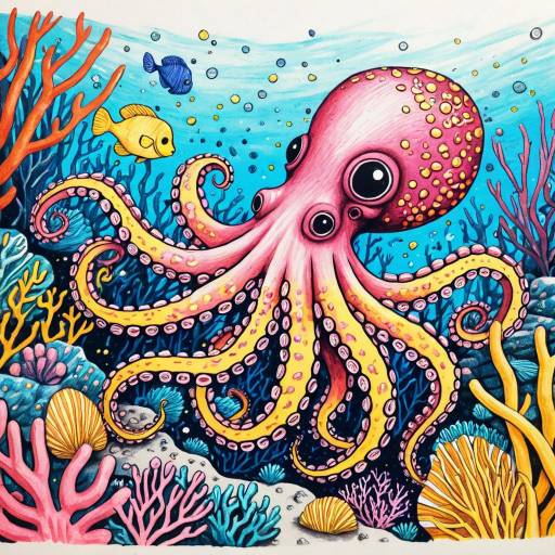 Colorful Octopus Under Sea Drawing