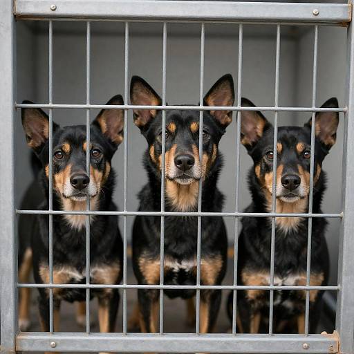 Three Dogs Behind Metal Wire Cage