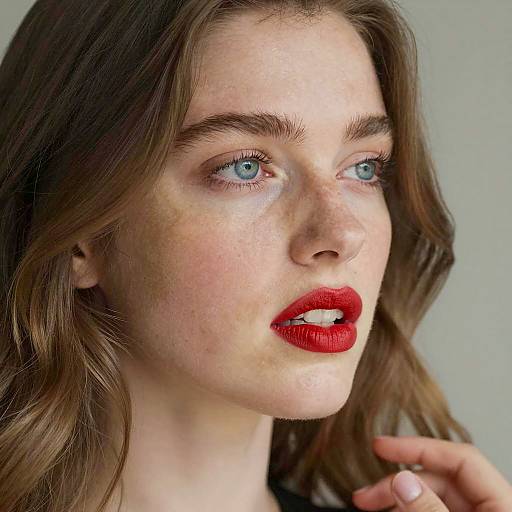 Close-up of Woman with Red Lipstick and Blue Eyes