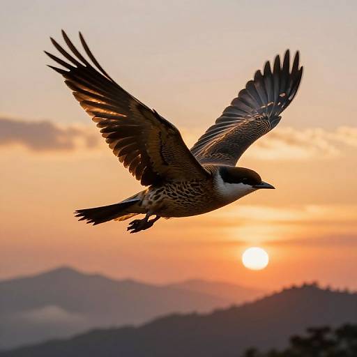 Bird in Flight at Sunset