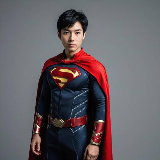 Dynamic Asian Superhero in Red Cape