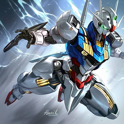 Illustration of Gundam aerial, gundam in the style of Aleriia v