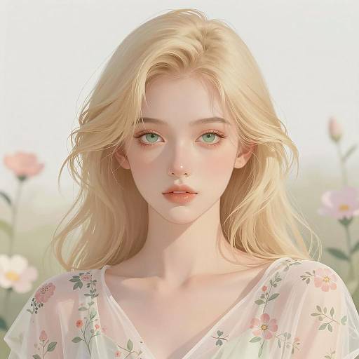 Serene Blonde Woman in Floral Elegance