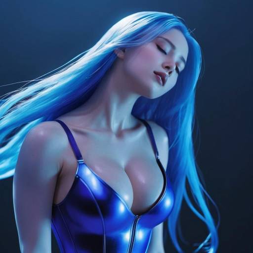 Enchanting Blue-Haired Girl in Profile